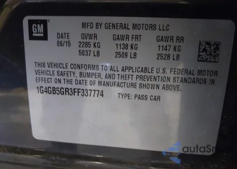 2015 Buick Lacrosse Leather from USA, damaged, VIN 1G4GB5GR3FF337774